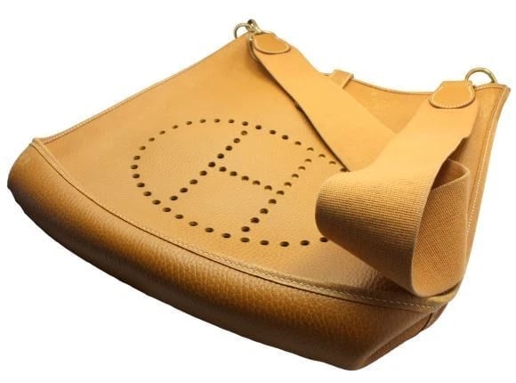 Authentic! Hermes Evelyne Natural Tan Clemence Leather GM Handbag Purse - 3