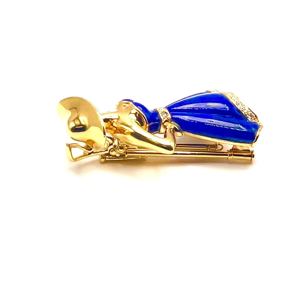 Authentic! Christian Dior 18k Yellow Gold Diamond Lapis Lady Dior Brooch Pendant - 2