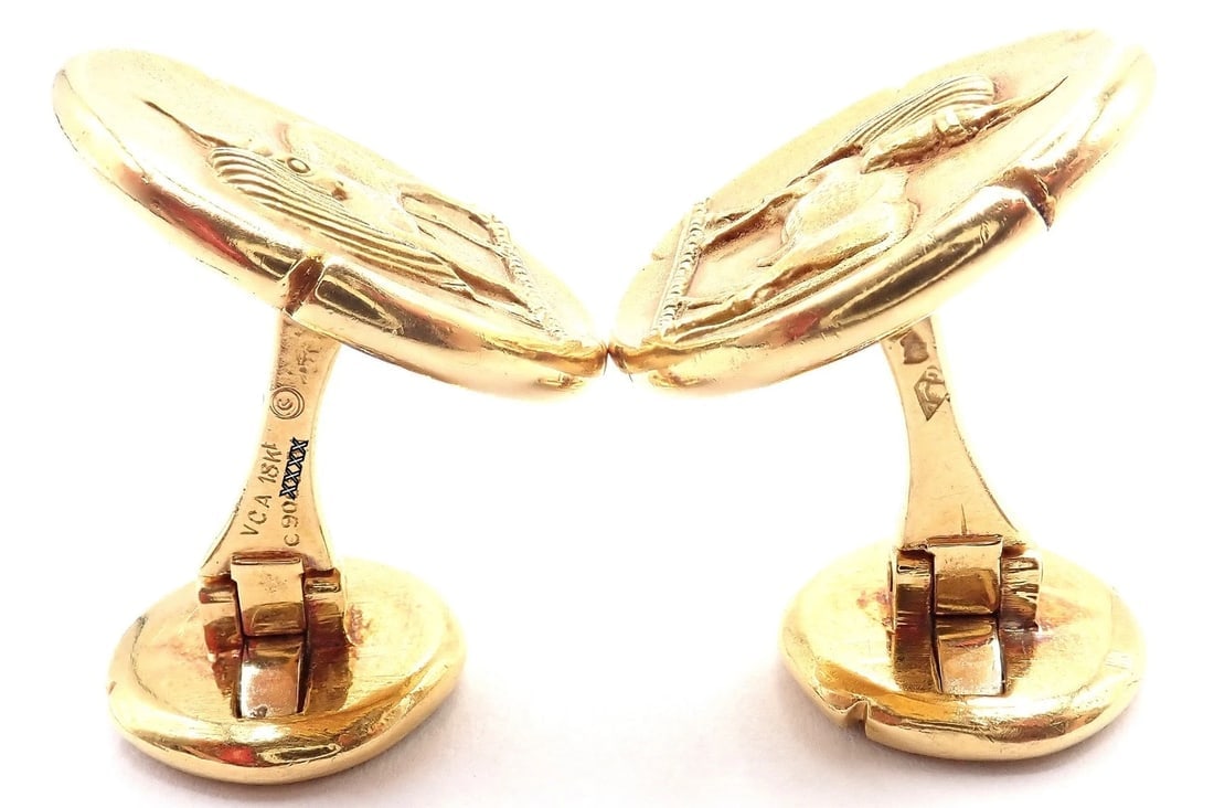 Vintage! Van Cleef & Arpels G. L'Enfant 18k Yellow Gold Zodiac Taurus Cufflinks - 3