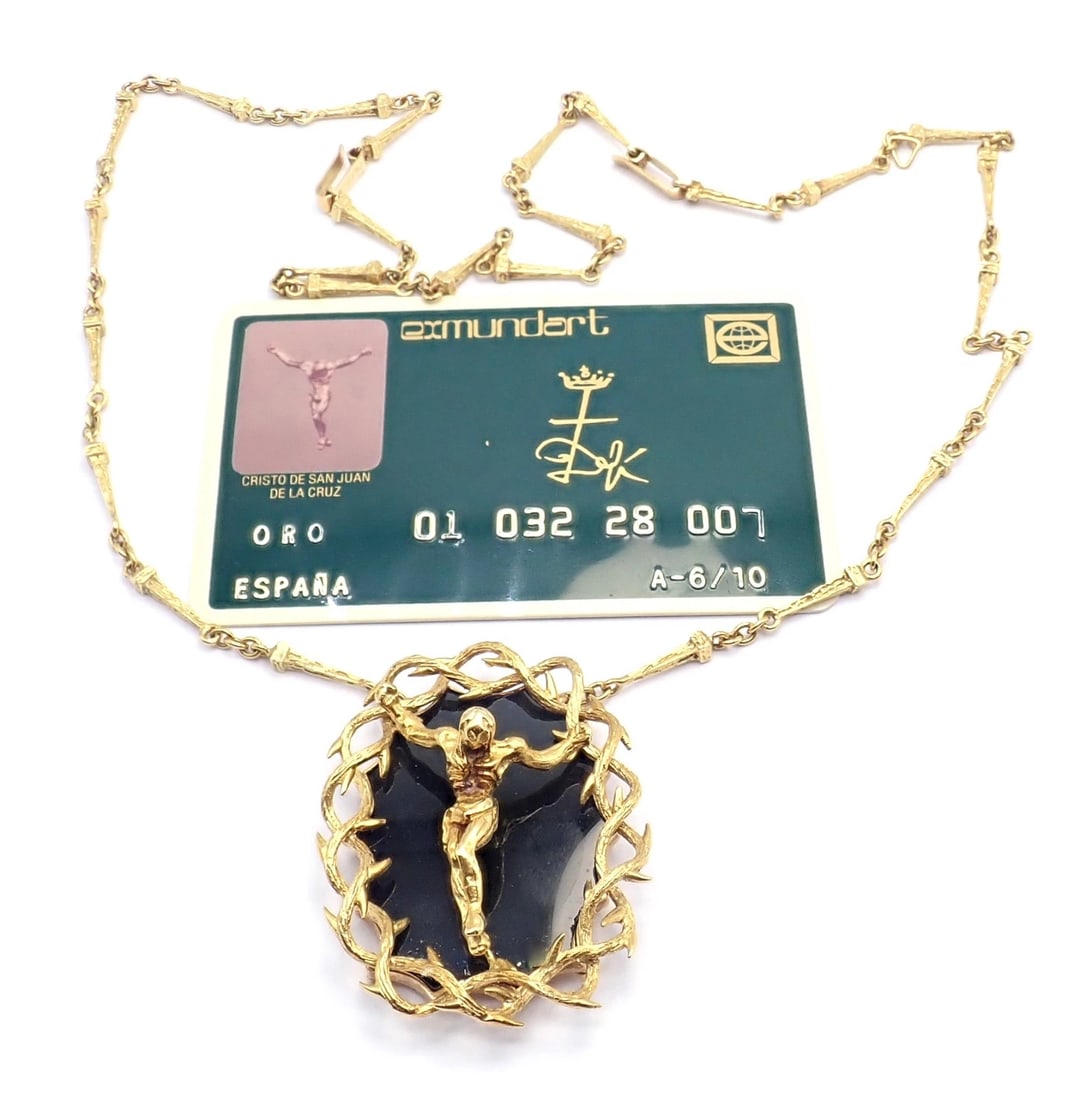 Salvador Dali 18k Gold Black Onyx Christ Saint John Cross Bracelet Necklace Cert - 4