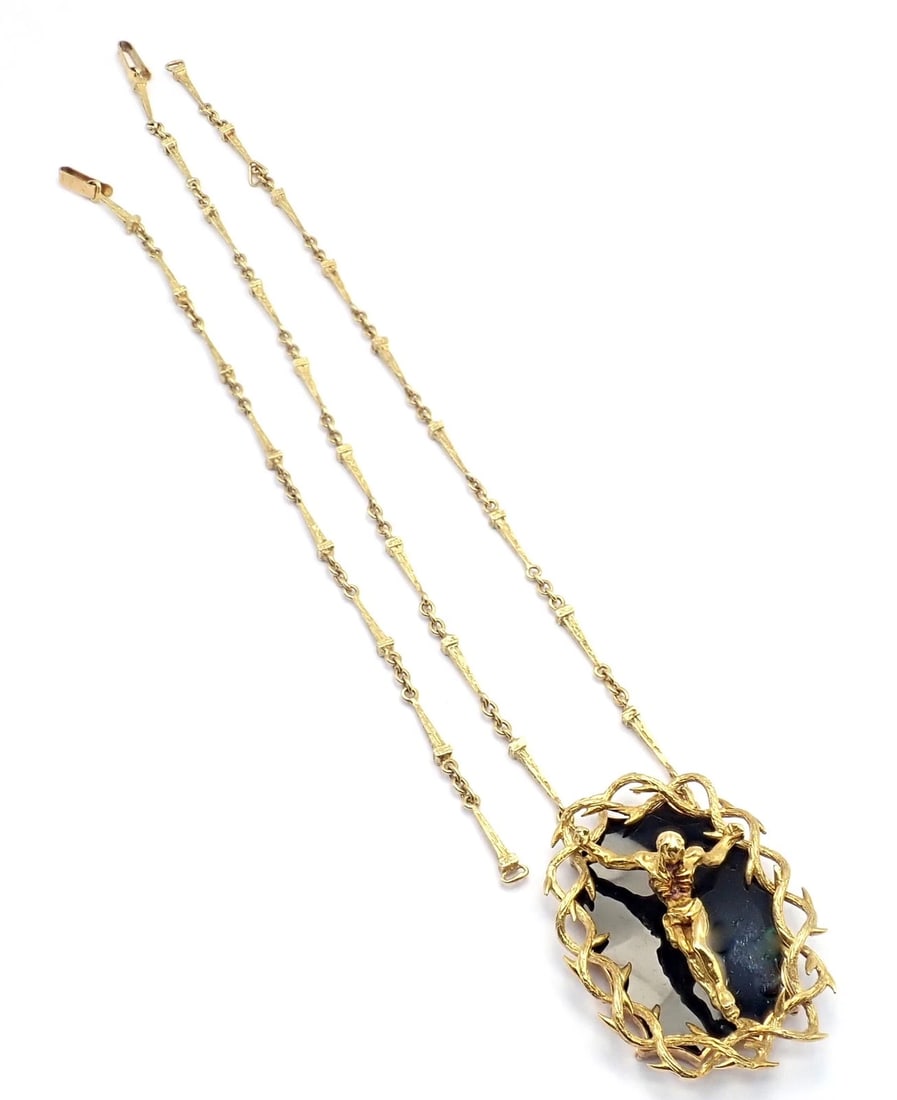 Salvador Dali 18k Gold Black Onyx Christ Saint John Cross Bracelet Necklace Cert - 7