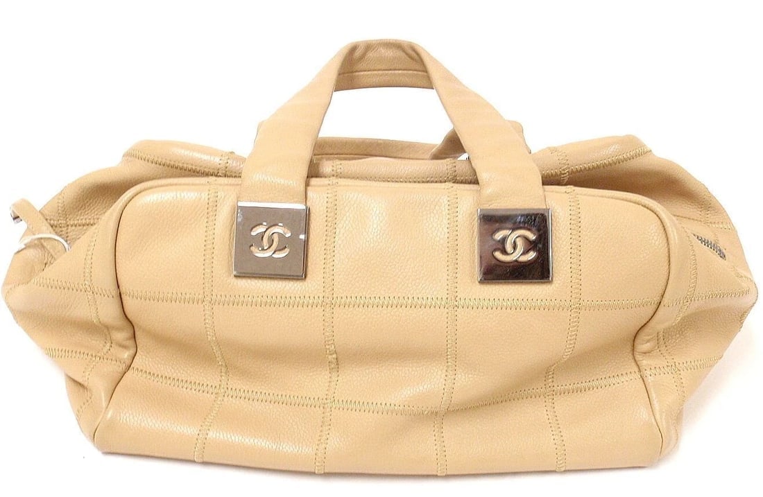 AUTHENTIC 2004 CHANEL LAX SQUARE STITCH CAFE o'LAIT SOFT CAVIAR LEATHER HANDBAG - 2