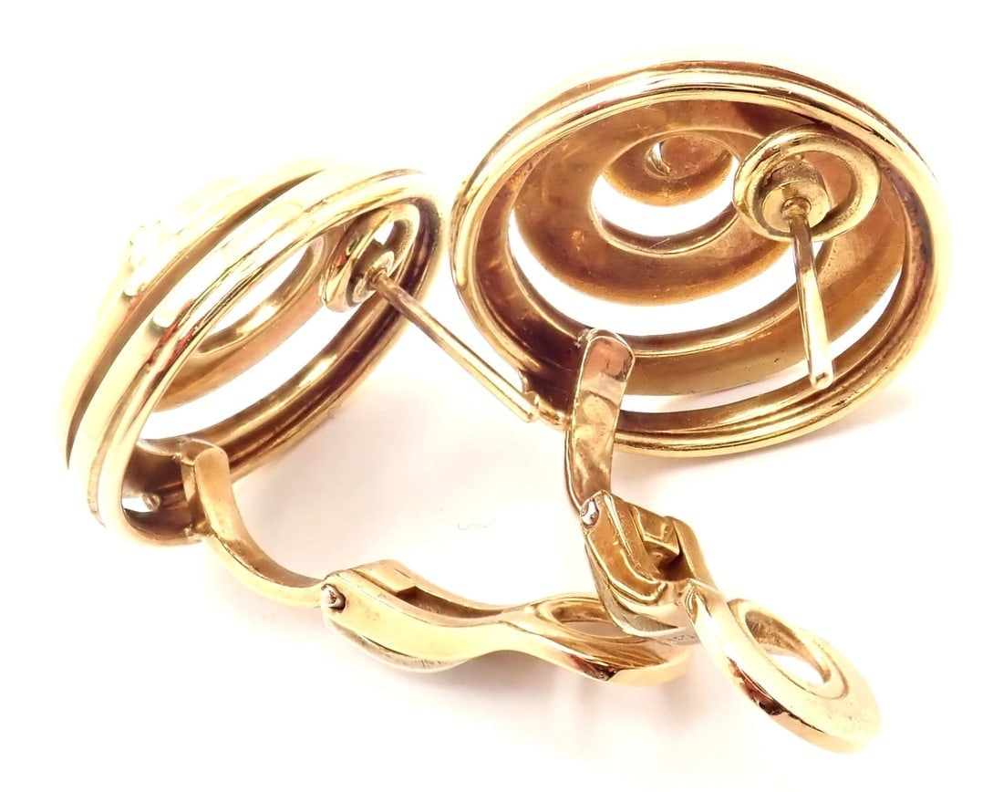 Authentic! Vintage BULGARI BULGARI 18k Yellow Gold Swirl Earrings - 7