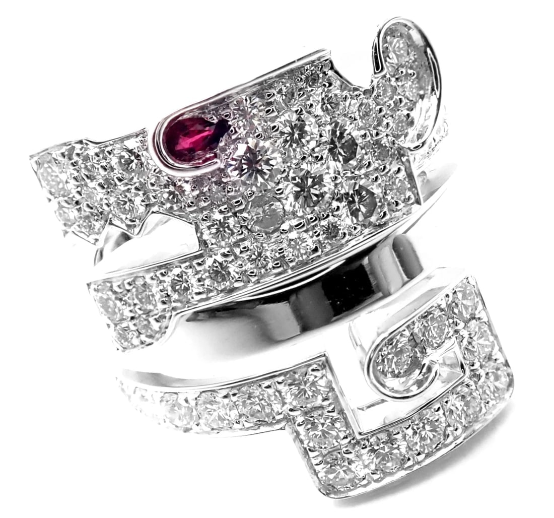Authentic! Cartier Le Baiser Du Dragon 18k White Gold Diamond Ruby Ring Paper - 3