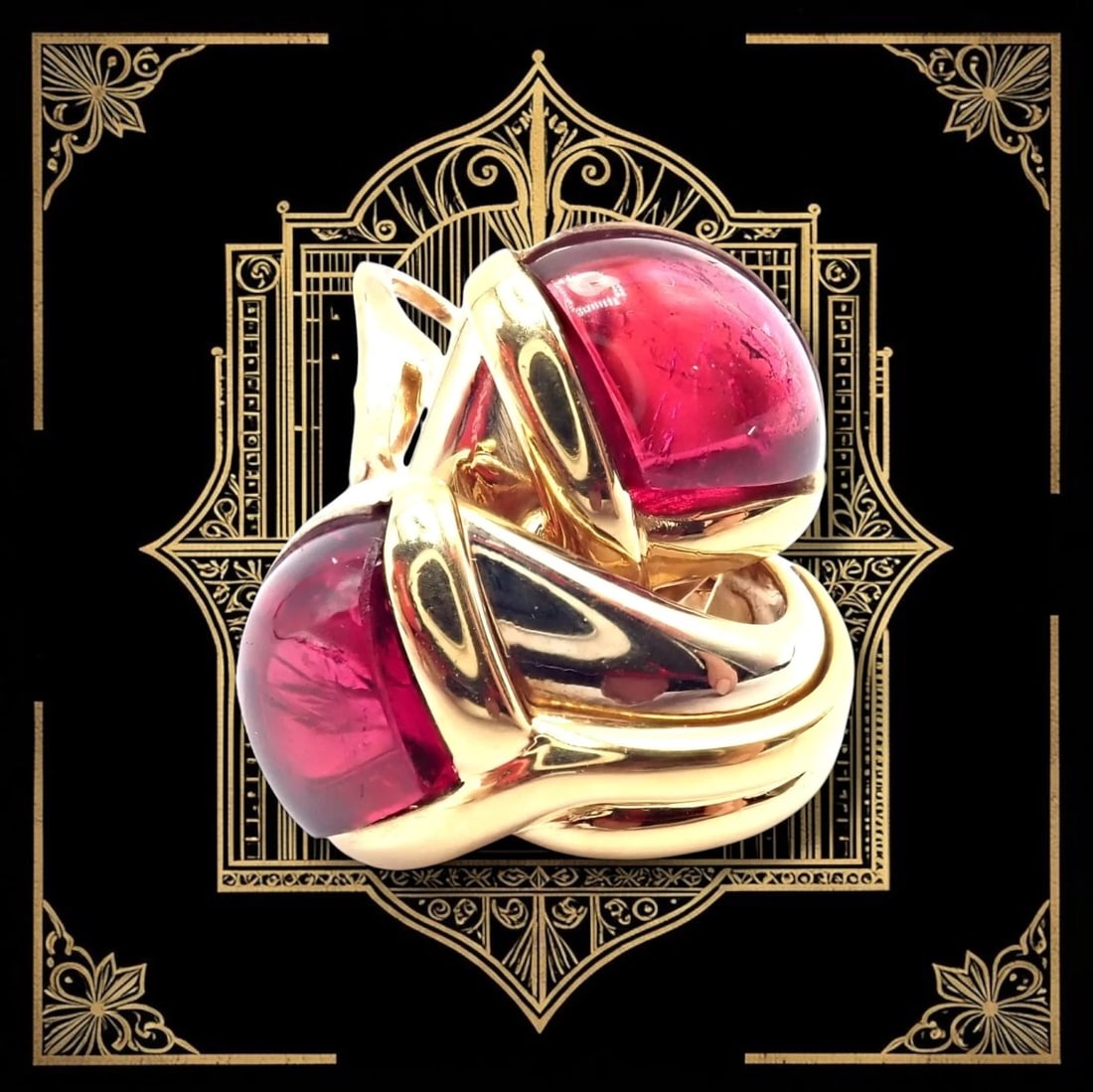 Vintage! Bulgari Bvlgari 18k Yellow & White Gold Pink Tourmaline Earrings - 2