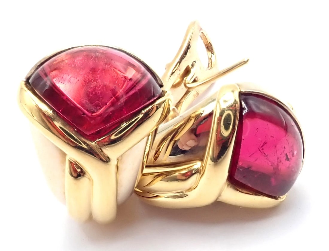 Vintage! Bulgari Bvlgari 18k Yellow & White Gold Pink Tourmaline Earrings - 3