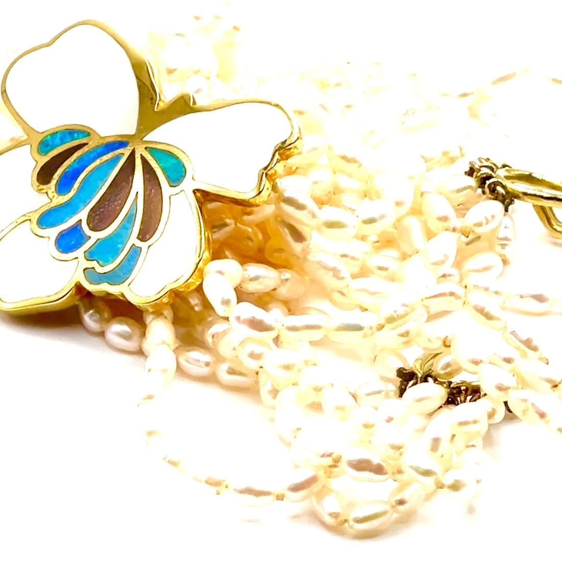 Authentic! Tiffany & Co 18k Yellow Gold Inlaid Mother Of Pearl Flower Necklace - 2