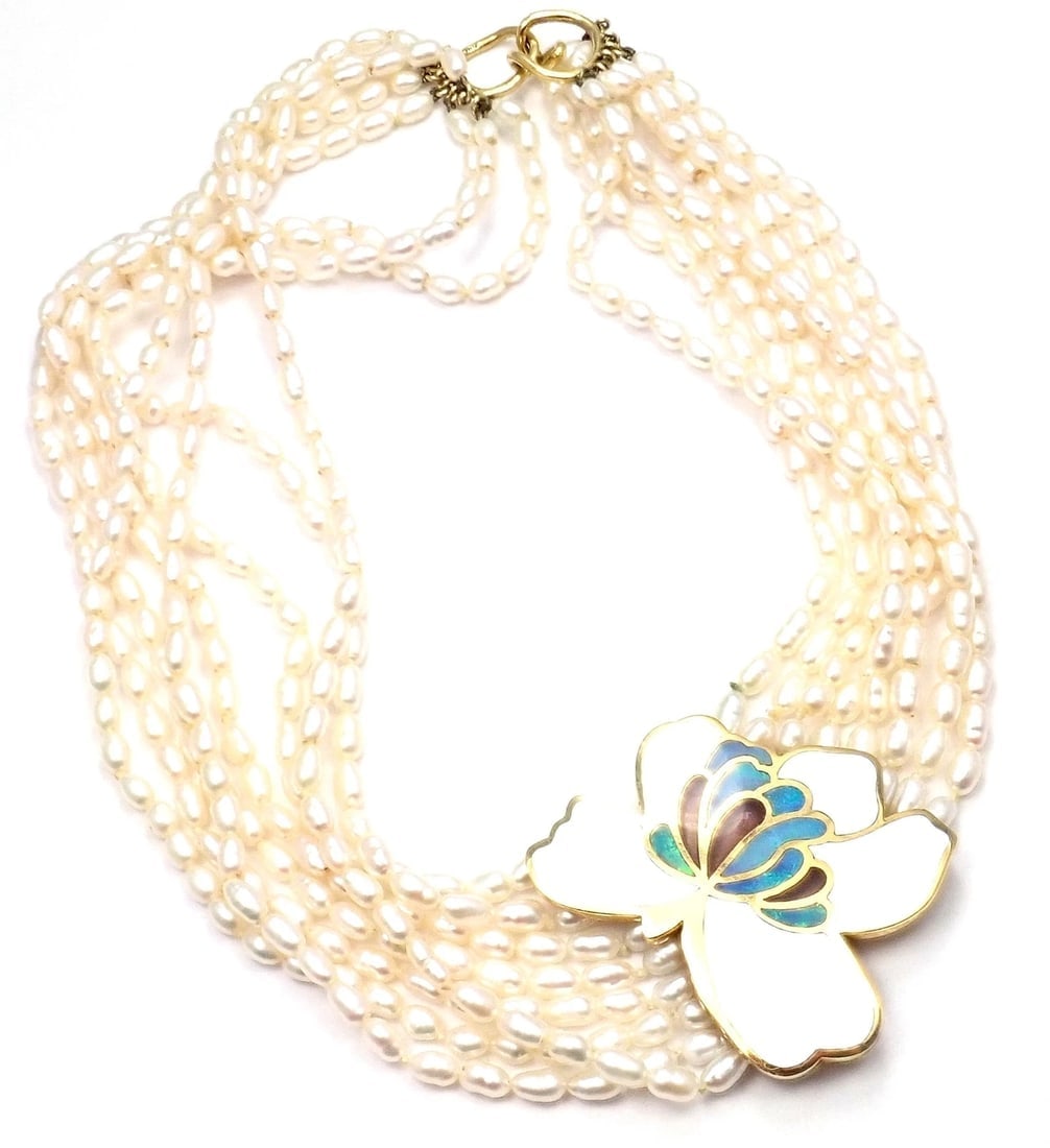 Authentic! Tiffany & Co 18k Yellow Gold Inlaid Mother Of Pearl Flower Necklace - 3