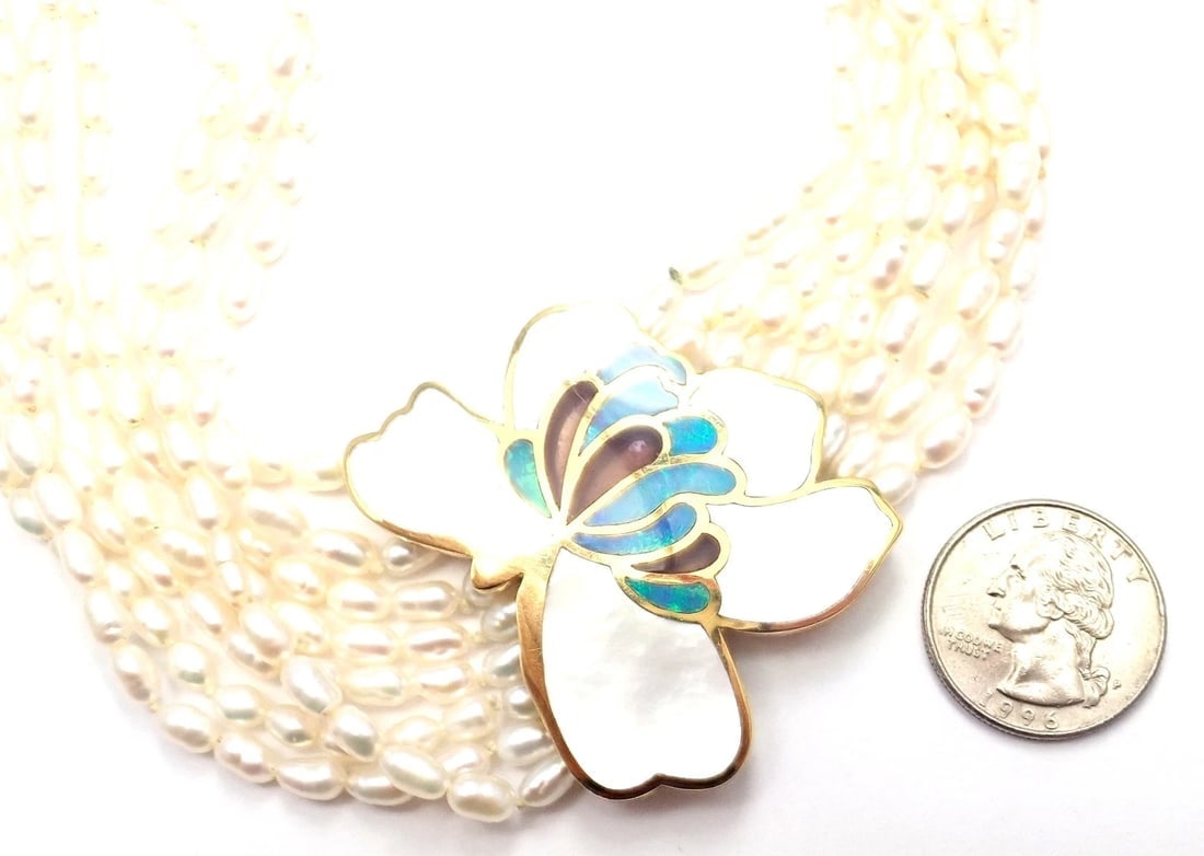 Authentic! Tiffany & Co 18k Yellow Gold Inlaid Mother Of Pearl Flower Necklace - 4