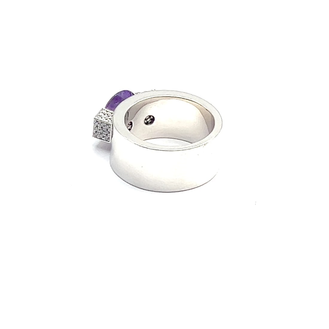 Authentic! Chopard 18k White Gold Diamond Amethyst Wide Band Ring - 2
