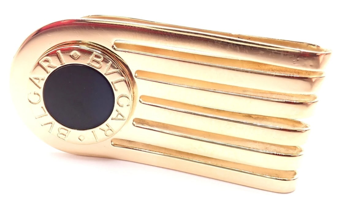 Vintage! Authentic Bulgari Bulgari 18k Yellow Gold Onyx Money Clip - 5