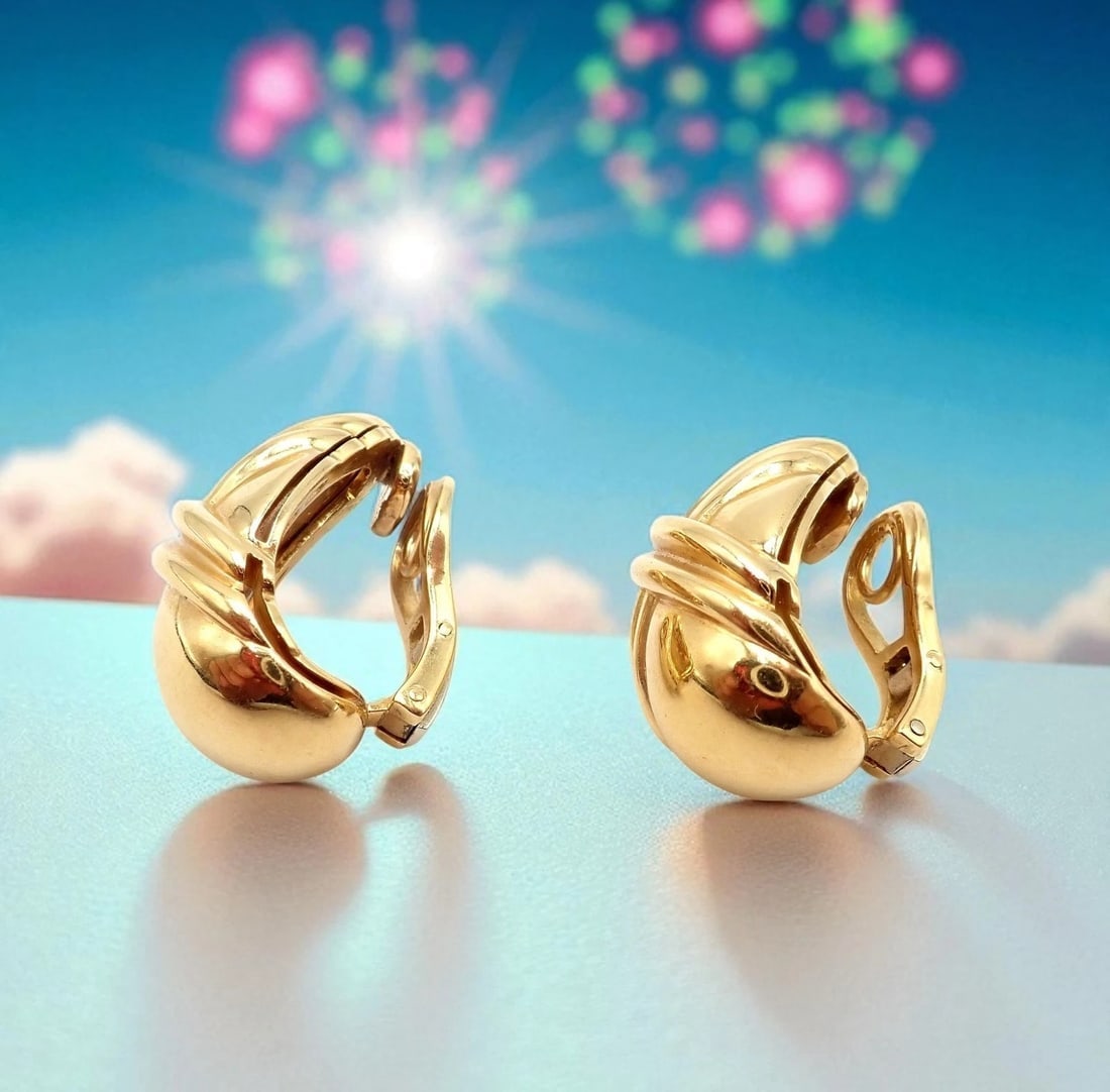 Authentic! Vintage Bulgari Bvlgari 18k Yellow Gold Roma Double X Huggie Earrings - 2