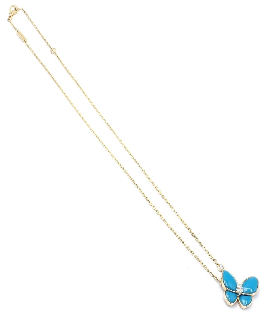 Van Cleef & Arpels 18k Gold Diamond Turquoise Butterfly Pendant Necklace Cert. - 7