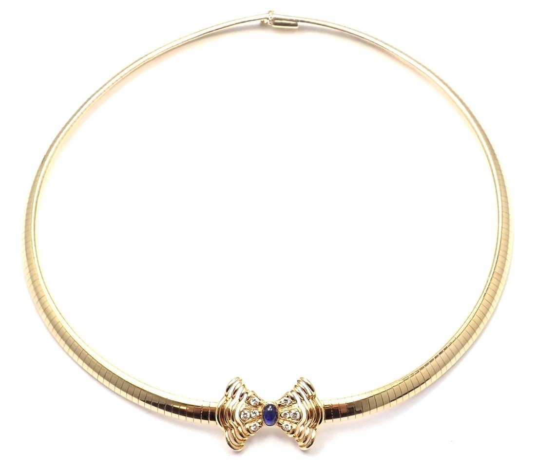 Rare! Authentic Christian Dior 18k Yellow Gold Diamond Sapphire Bow Necklace - 3