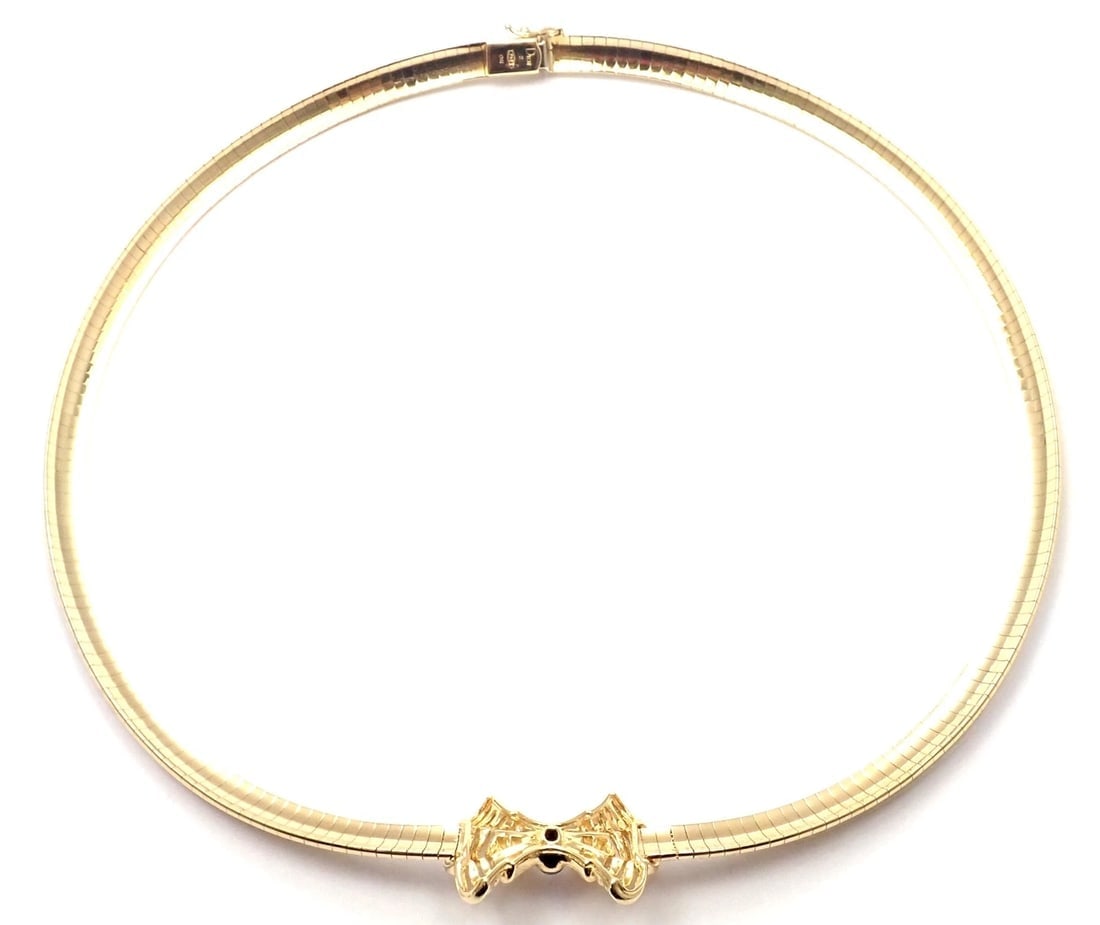 Rare! Authentic Christian Dior 18k Yellow Gold Diamond Sapphire Bow Necklace - 4