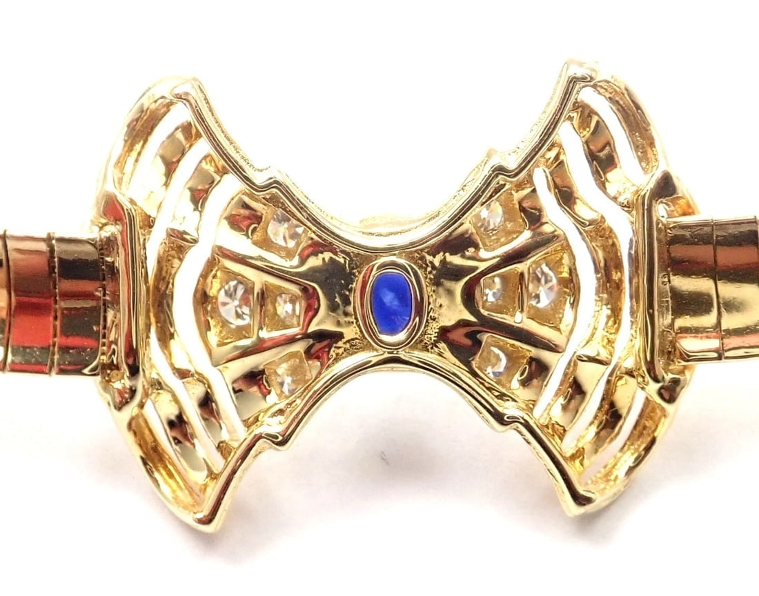 Rare! Authentic Christian Dior 18k Yellow Gold Diamond Sapphire Bow Necklace - 5