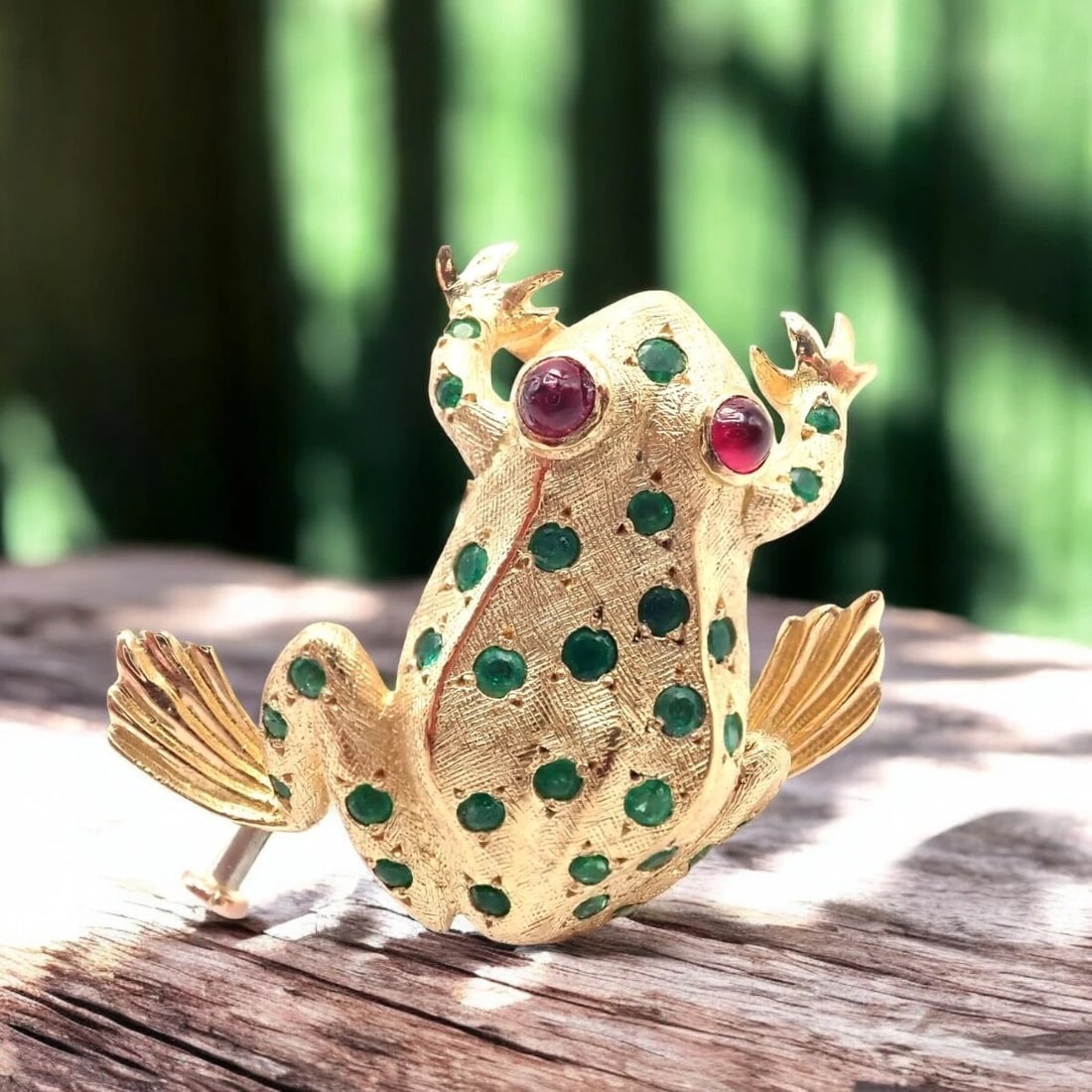 Vintage! Tiffany & Co. France 20k Yellow Gold Ruby Emerald Frog Pin Brooch - 3