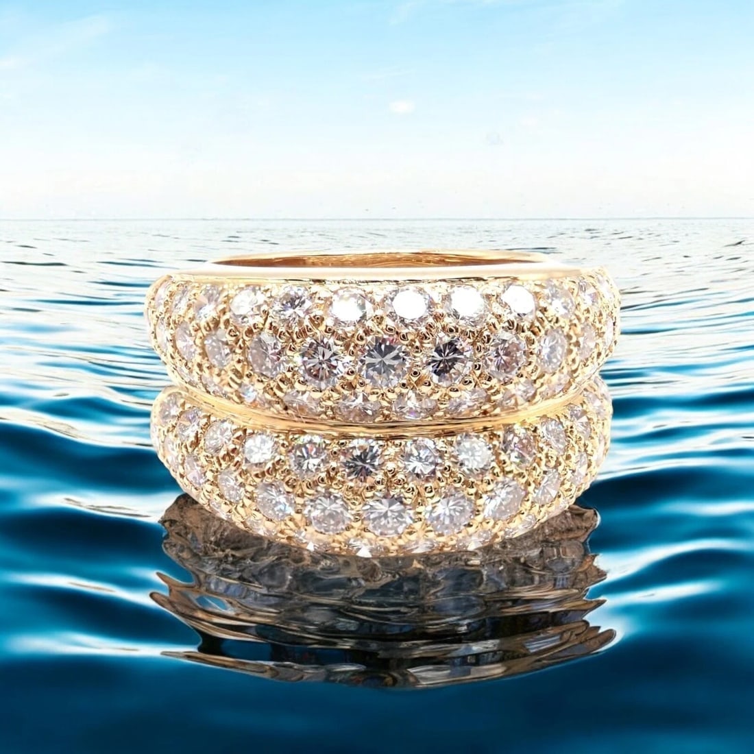 Authentic! Cartier 18k Yellow Gold Double Pave Diamond Band Ring 1993 - 3