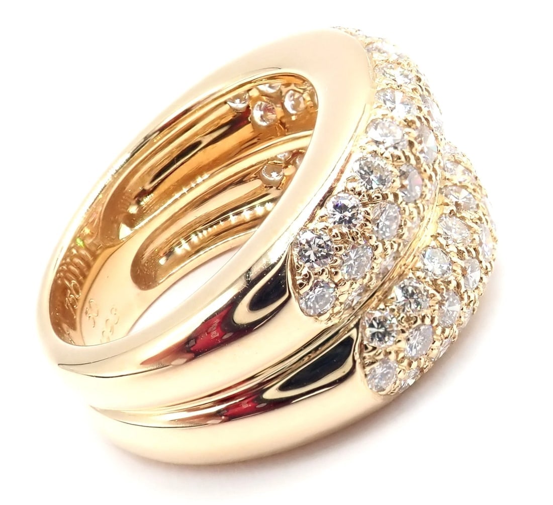 Authentic! Cartier 18k Yellow Gold Double Pave Diamond Band Ring 1993 - 5