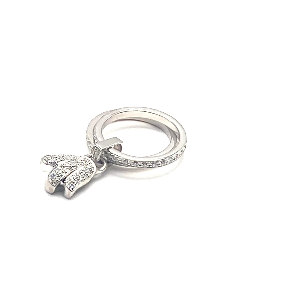 Authentic! Piaget 18k White Gold Diamond Double Band Flower Ring - 2