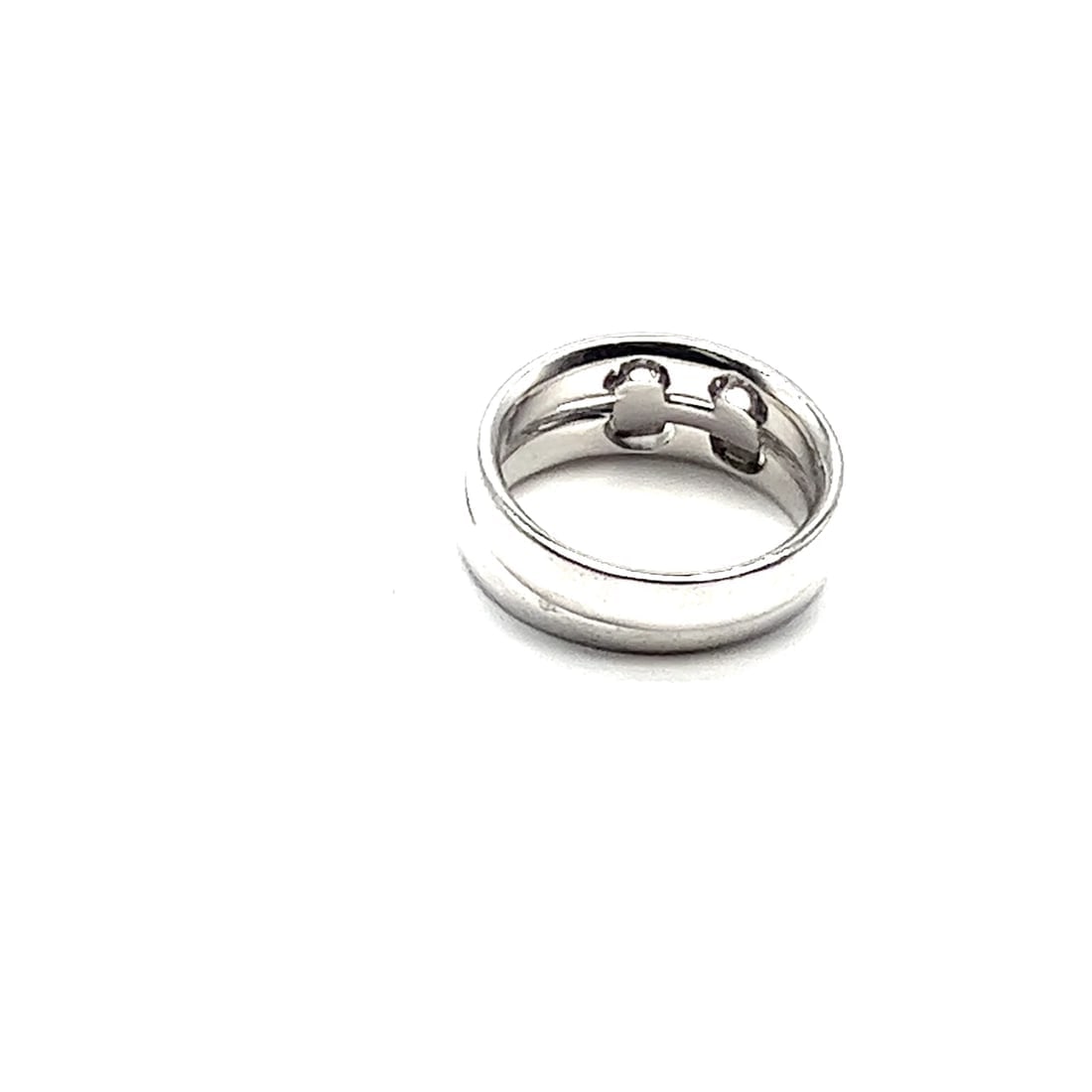 Authentic! Hermes 18k White Gold Diamond H Double Band Flex Band Ring - 2