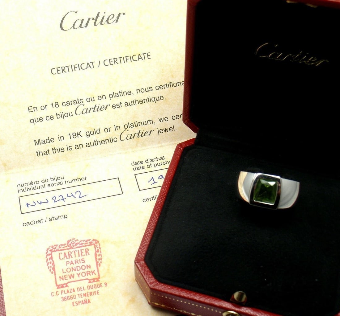 Rare! Authentic Cartier La Dona 18k White Gold Peridot Ring Box Certificate - 4