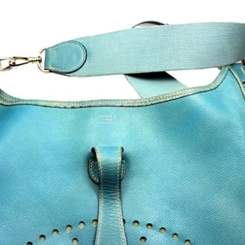Authentic! Hermes Evelyne Blue Jean Epsom Leather PM Handbag Purse - 8