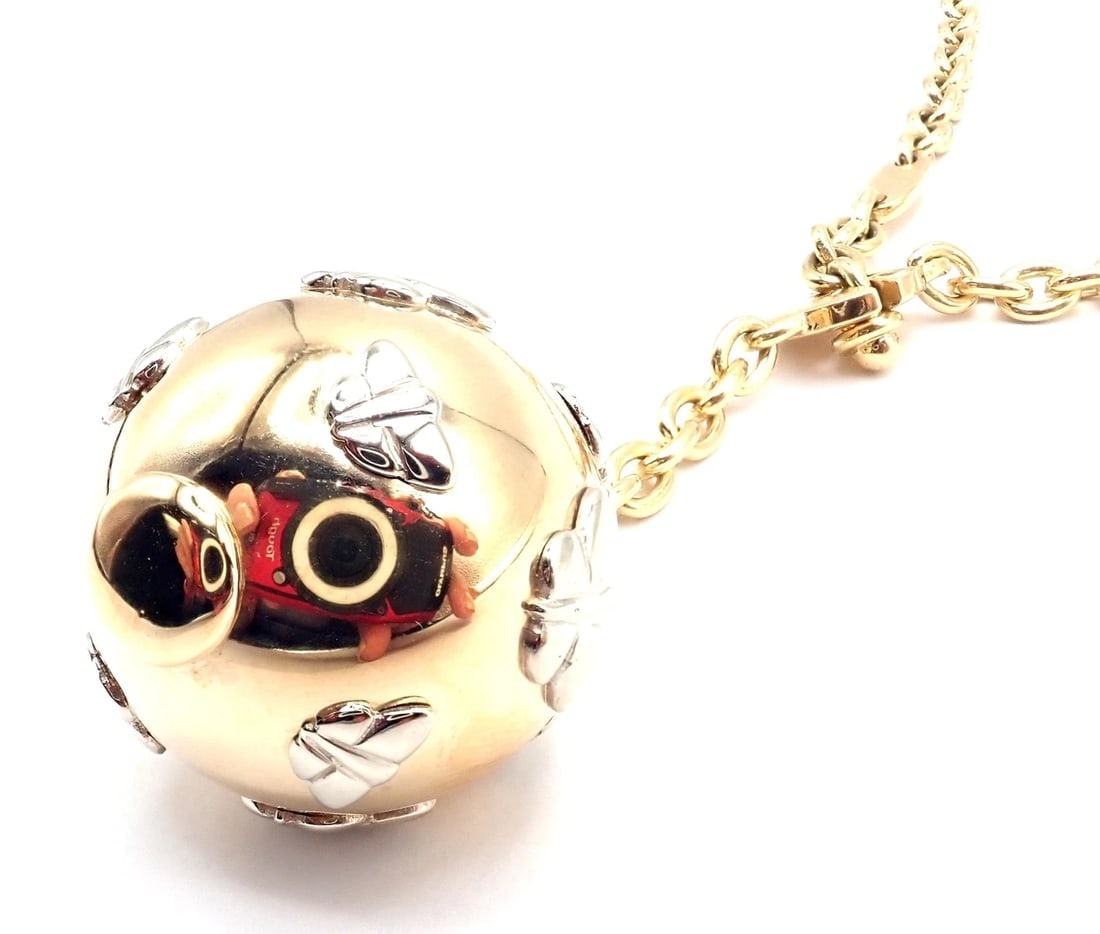 Authentic! Bulgari Bvlgari 18k Yellow Gold Butterfly Globe Pendant Link Chain - 7