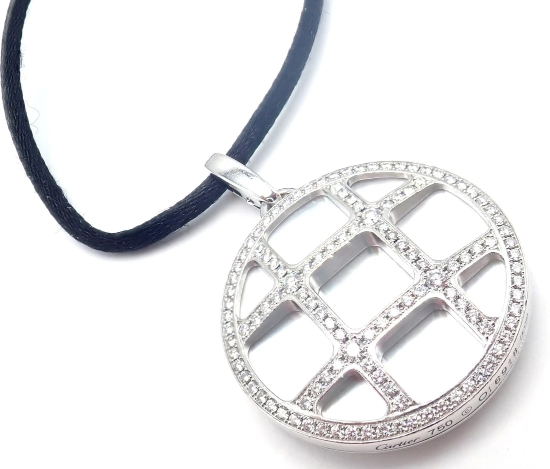 Cartier Pasha 18k White Gold Pave Diamond Mother Of Pearl Pendant Necklace - 3