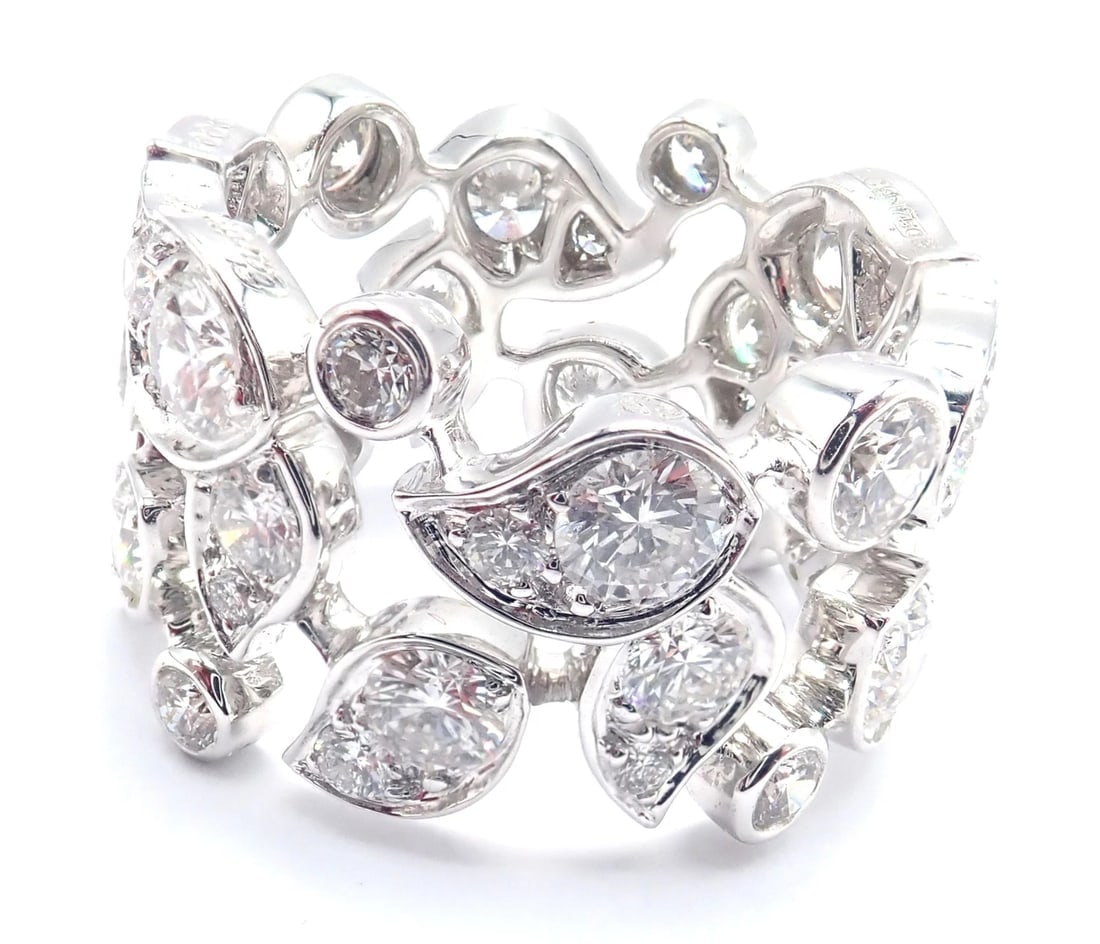 Authentic! Cartier 18k White Gold Diamond Leaf Wide Band Ring Size 53 - 4