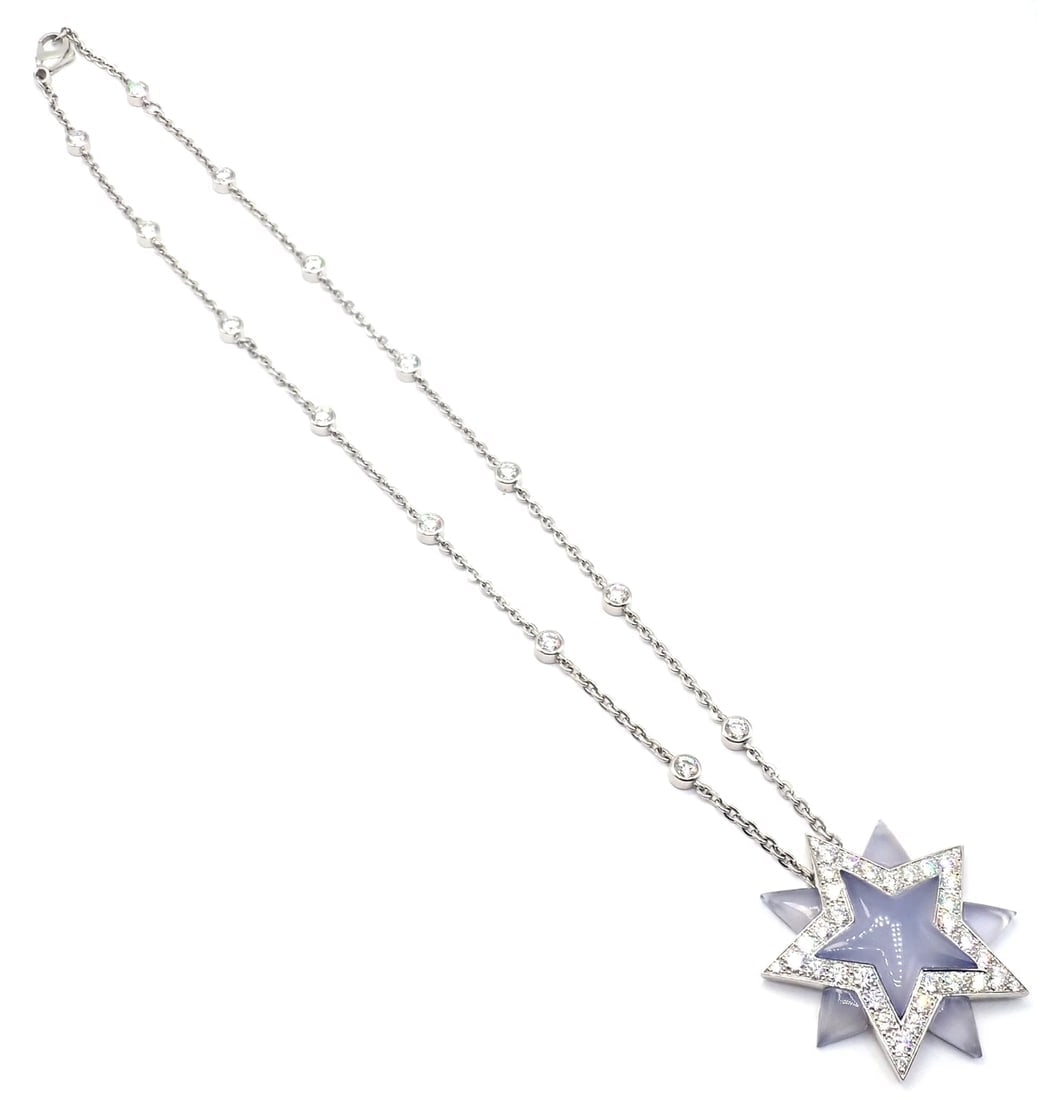 Authentic! Tiffany & Co Platinum Diamond Blue Chalcedony Star Pendant Necklace - 7
