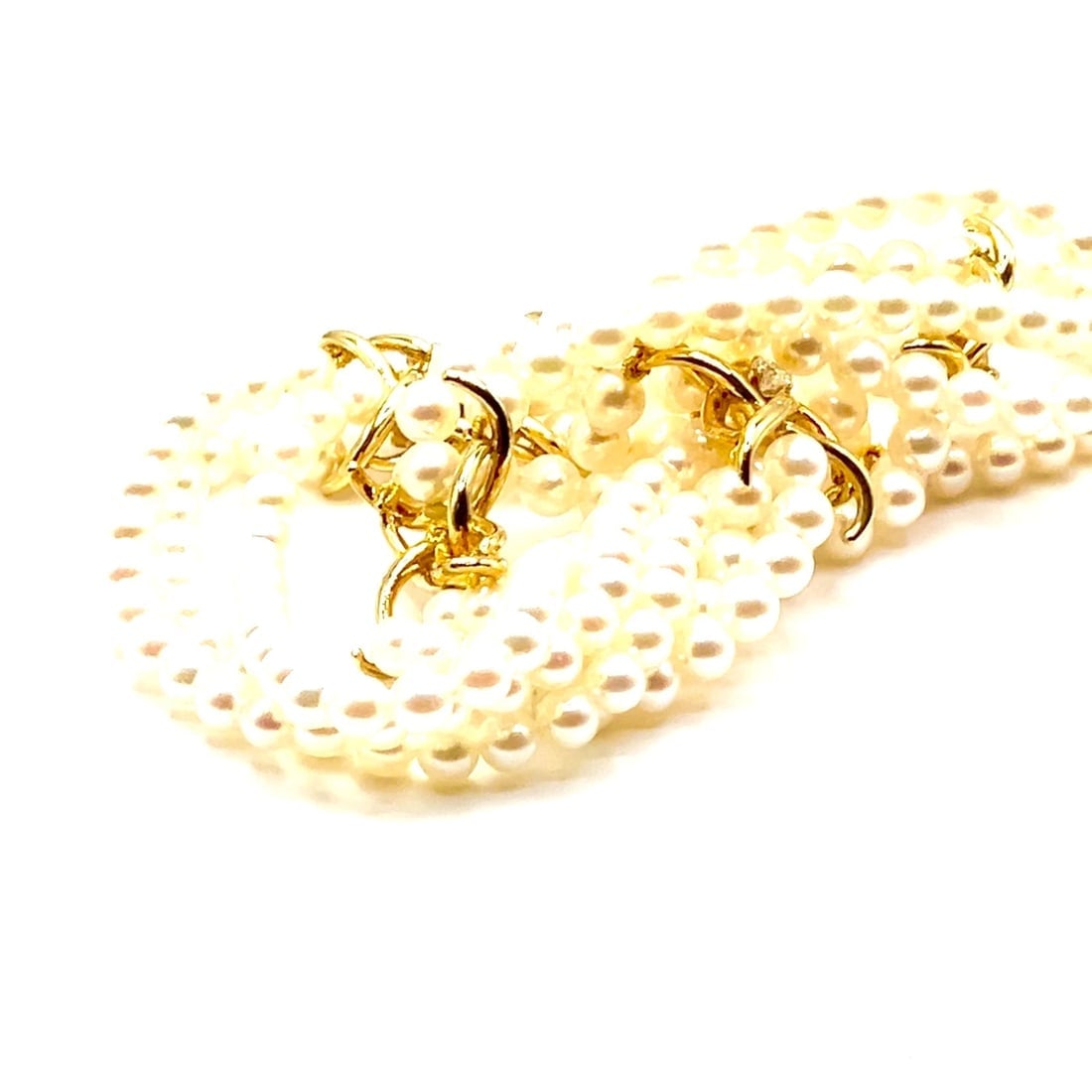 Authentic! Tiffany & Co 18k Yellow Gold Diamond 3 Strand Pearl Necklace - 2