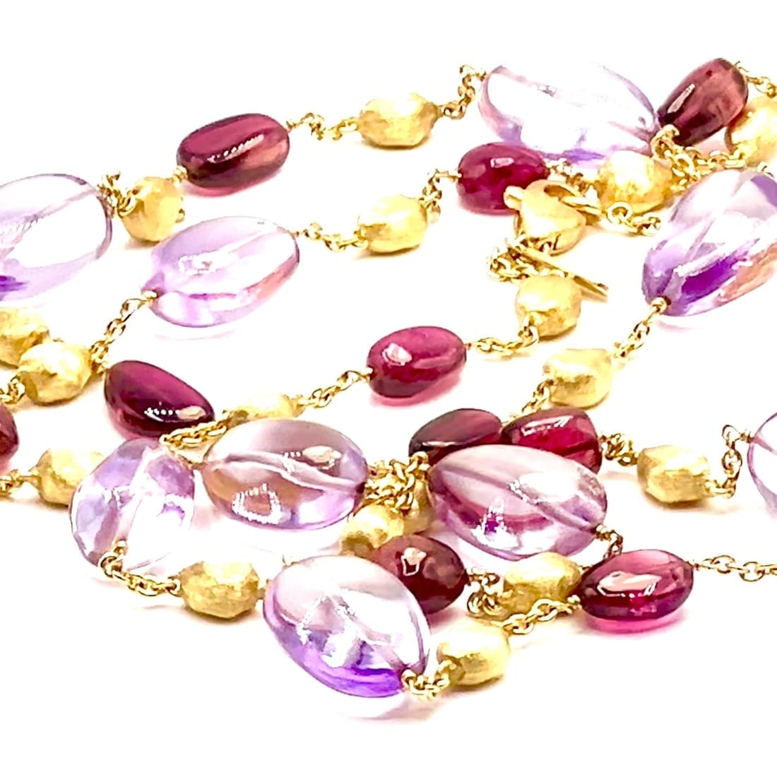 Authentic! Marco Bicego 18k Yellow Gold Amethyst Rhodolite Garnet 31" Necklace - 2