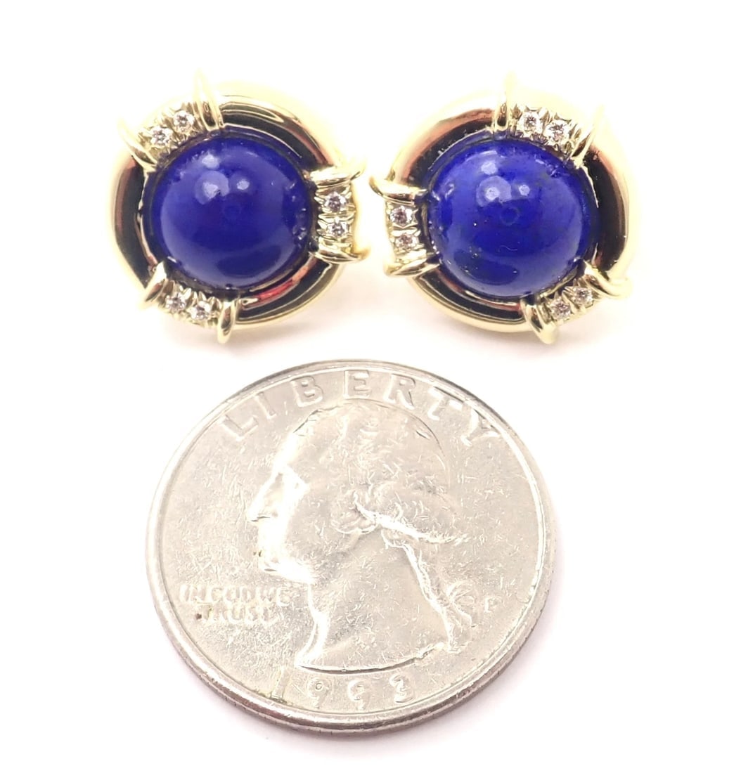 Authentic! Tiffany & Co 18k Yellow Gold Diamond Lapis Lazuli Earrings - 7