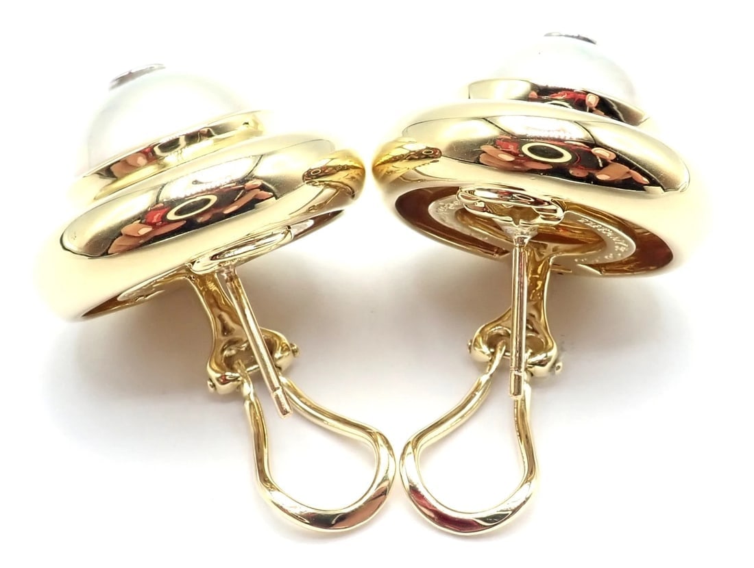 Authentic Tiffany & Co Picasso 18k Yellow Gold Diamond Mabe Pearl Earrings Paper - 2