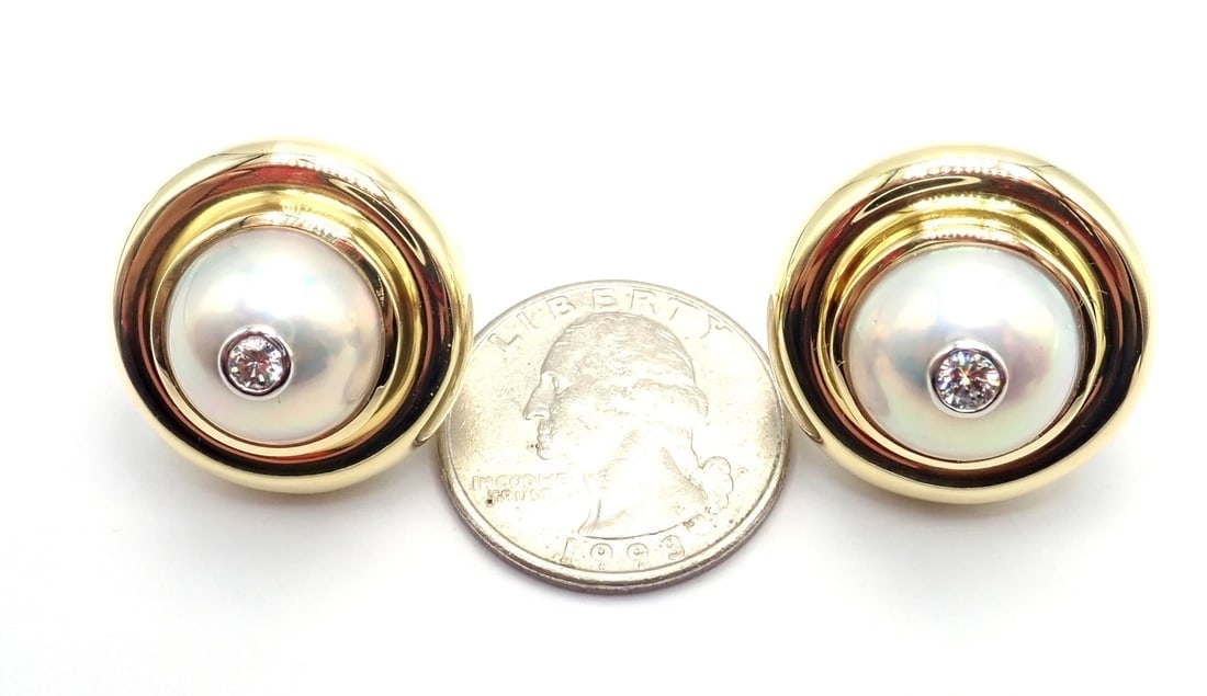 Authentic Tiffany & Co Picasso 18k Yellow Gold Diamond Mabe Pearl Earrings Paper - 7