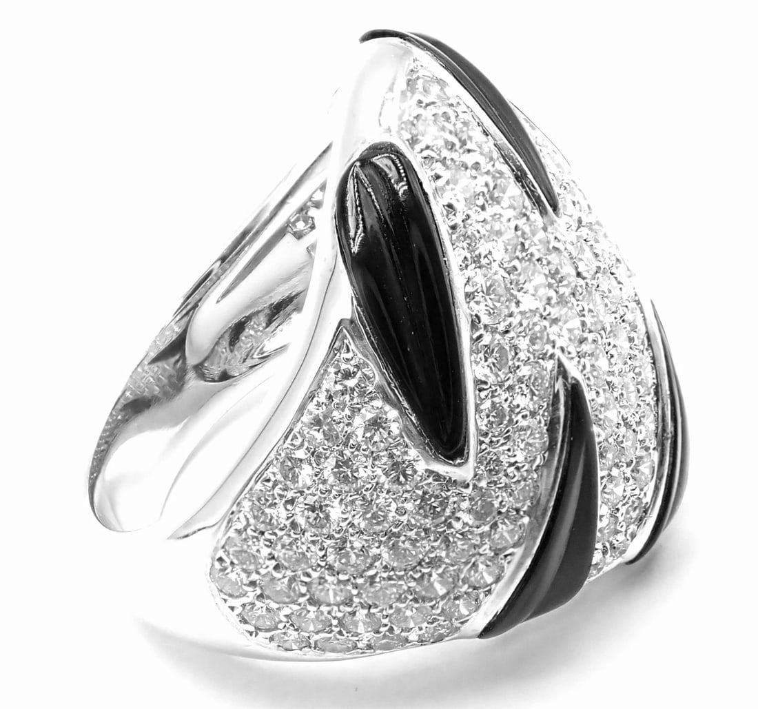 Authentic Cartier Panther Panthere Claw 18k White Gold Diamond Onyx Ring Size 53 - 2