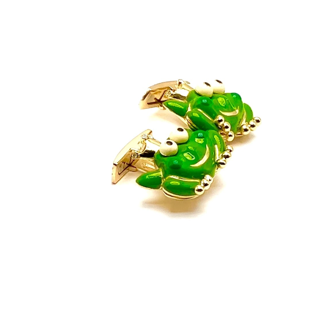 Authentic! Aaron Basha 18k Yellow Gold Diamond Enamel Frog Prince Cufflinks - 2