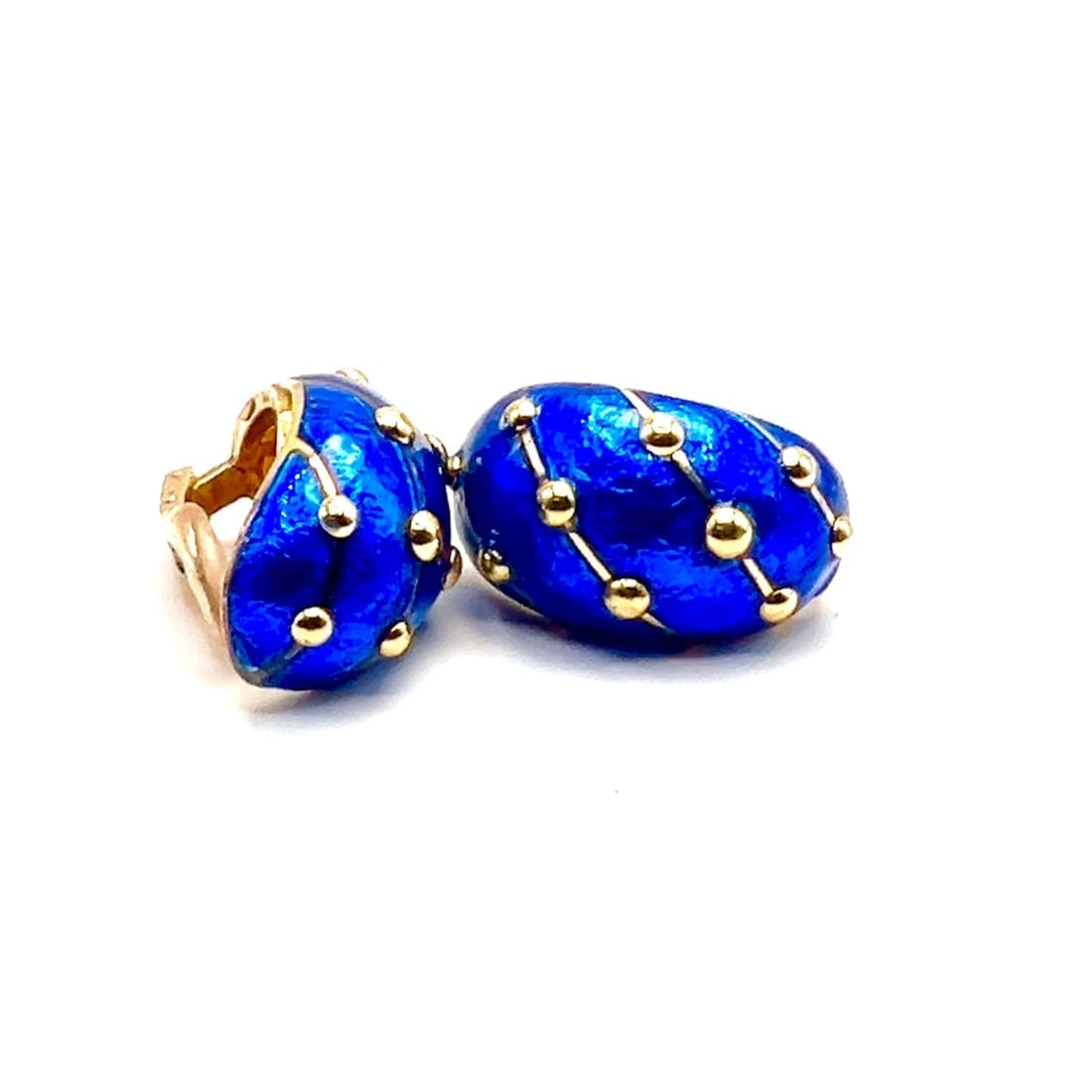 Rare Tiffany & Co Schlumberger 18k Yellow Gold Large Blue Enamel Banana Earrings - 2