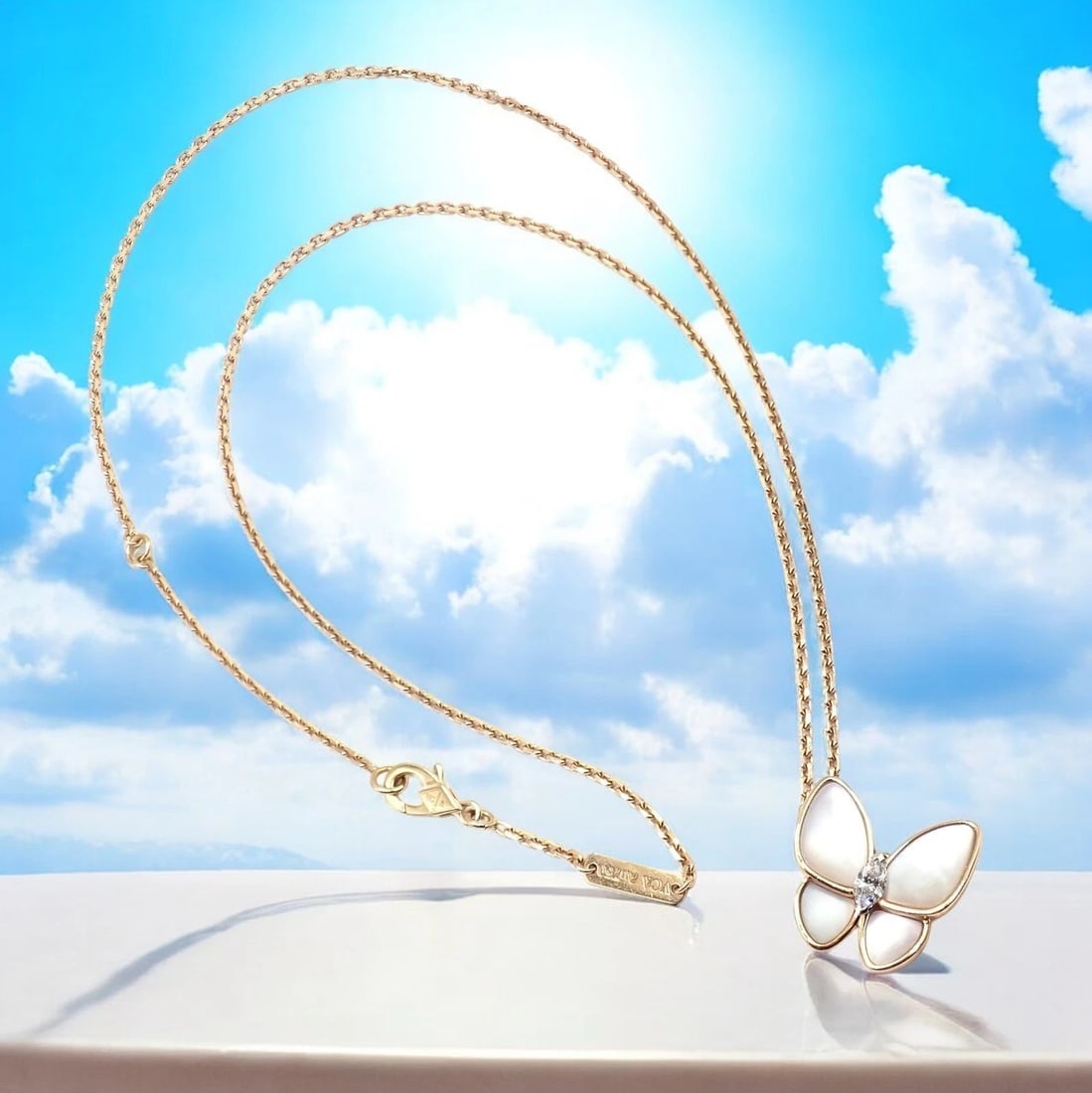 Van Cleef & Arpels 18k Rose Gold Diamond MoP Two Butterfly Pendant Necklace Cert - 2