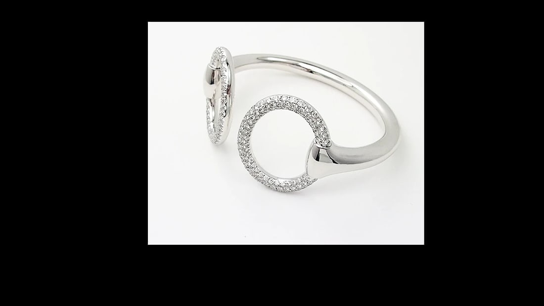 Authentic! Hermes Nausicaa 18K White Gold Diamond Horsebit Cuff Bangle Bracelet - 2
