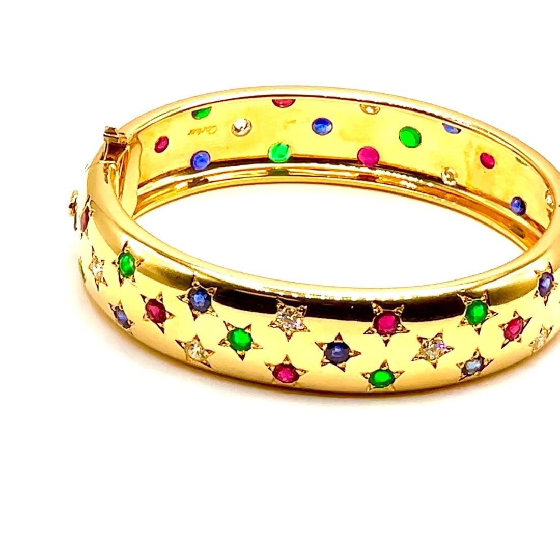 Cartier Star 18k Yellow Gold Diamond Ruby Emerald Sapphire Bangle Bracelet Cert. - 2