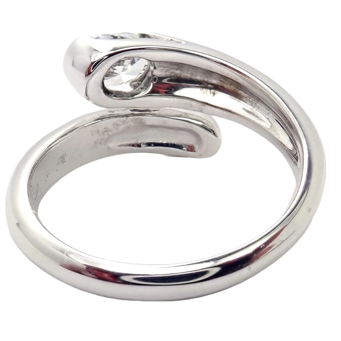 Authentic! Bulgari Bvlgari 18k White Gold Diamond Bypass Band Ring - 2