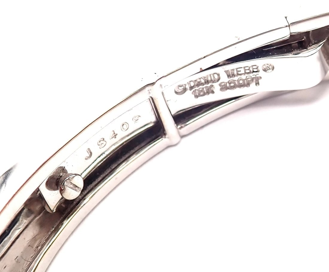 Authentic! David Webb 18k Gold & Platinum Diamond Rock Crystal Bangle Bracelet - 7