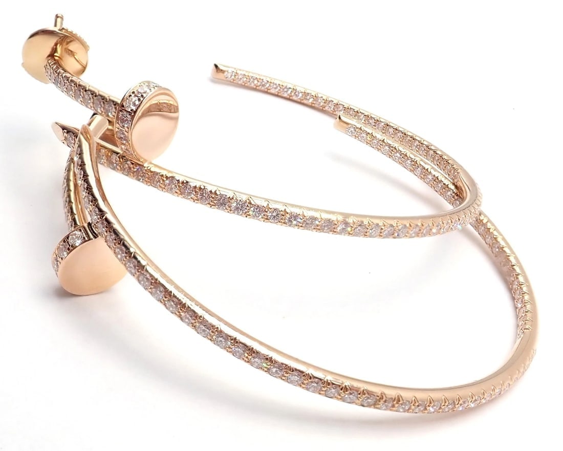 Authentic! Cartier Juste un Clou 18k Rose Gold Diamond Nail Hoop Earrings Paper - 7