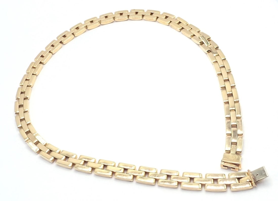 Authentic! Cartier 3 Row Maillon Panther Panthere 18k Yellow Gold Link Necklace - 7