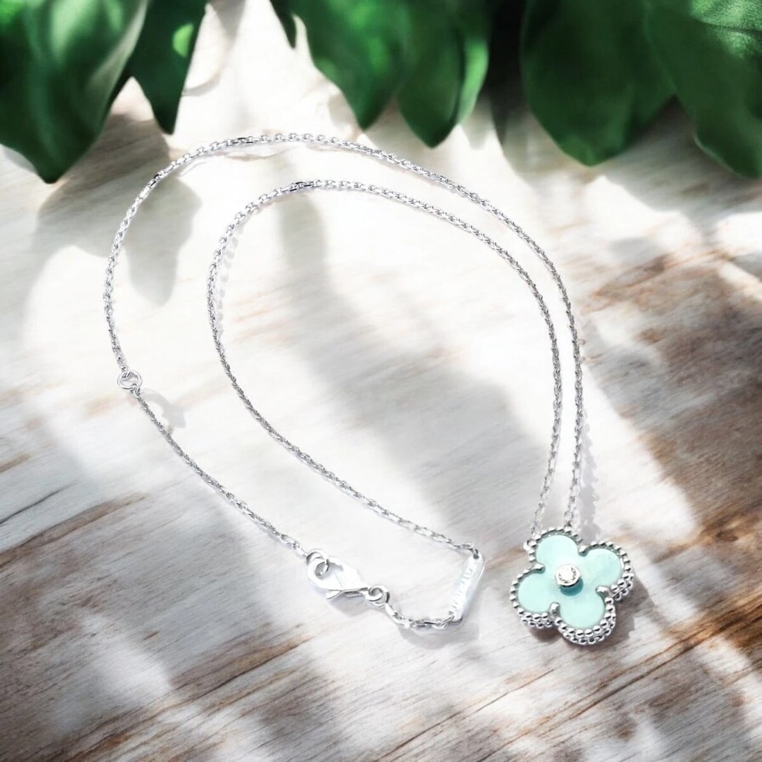 Van Cleef &Arpels Celadon Sèvres Porcelain Diamond 18k Vintage Alhambra Necklace - 2
