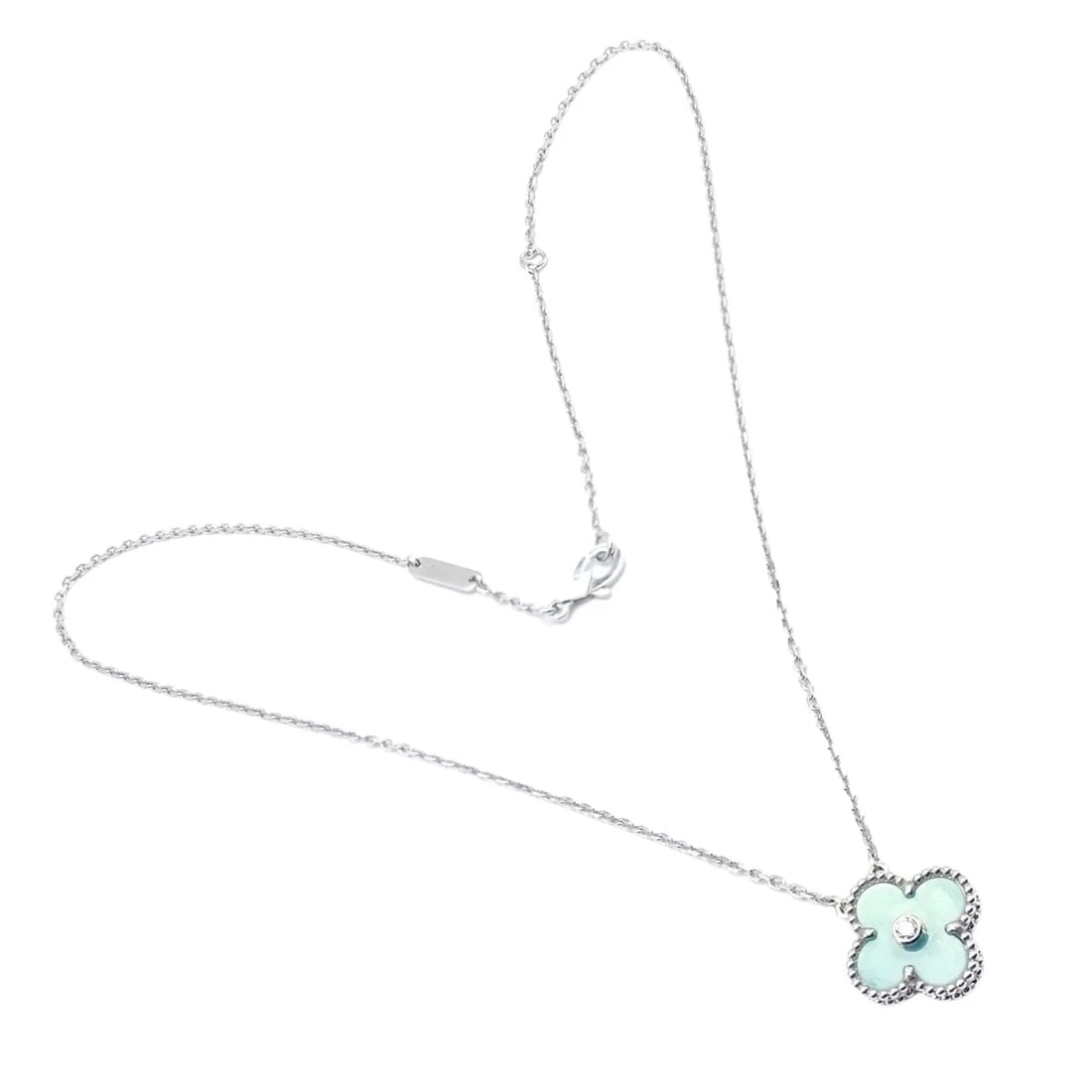 Van Cleef &Arpels Celadon Sèvres Porcelain Diamond 18k Vintage Alhambra Necklace - 3