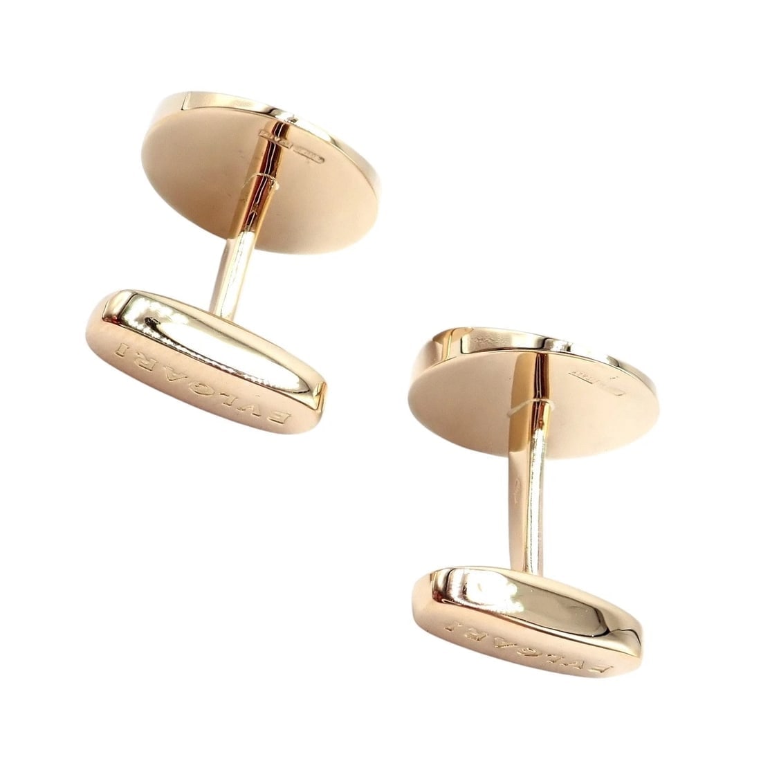 Authentic! Bvlgari Bulgari 18k Yellow Gold Diamond Classic Round Cufflinks - 4