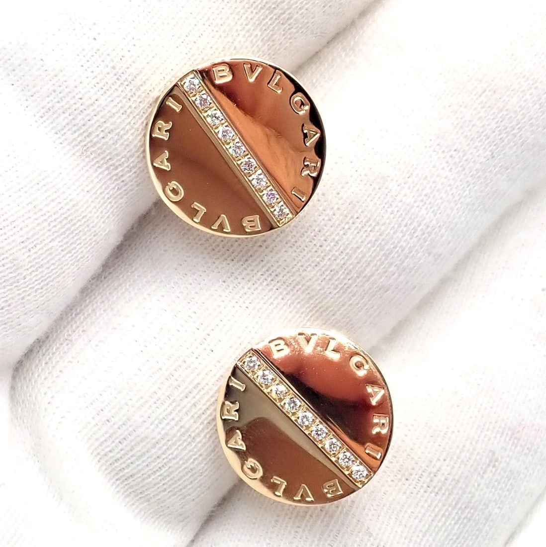 Authentic! Bvlgari Bulgari 18k Yellow Gold Diamond Classic Round Cufflinks - 5